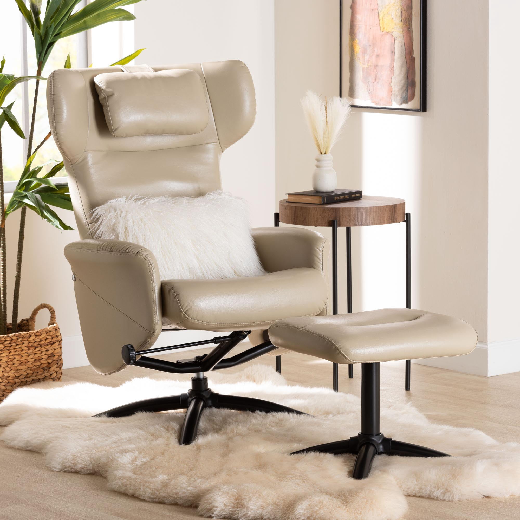 Baxton Studio Elwood Modern Lounge Chair and Footrest Set, 2-Piece, Black