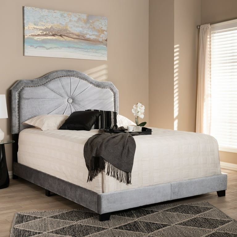 Baxton Studio Embla Modern and Contemporary Grey Velvet Fabric Upholstered King Size Bed Baxton Studio Embla Modern and Contemporary Grey Velvet Fabric Upholstered King Size Bed