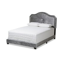 Baxton Studio Embla Modern and Contemporary Grey Velvet Fabric Upholstered Queen Size Bed