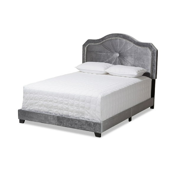 Baxton Studio Embla Modern and Contemporary Grey Velvet Fabric Upholstered Queen Size Bed