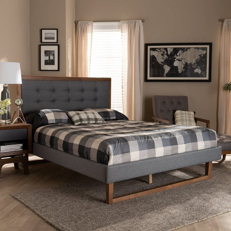 Baxton Studio Emele Modern Transitional Dark Grey Fabric Upholstered and Ash Walnut Brown Finished Wood Full Size Platform Bed Baxton Studio Emele Modern Transitional Dark Grey Fabric Upholstered and Ash Walnut Brown Finished Wood Full Size Platform Bed