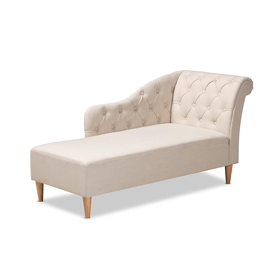 Emeline Beige Upholstered Wood Chaise Lounge