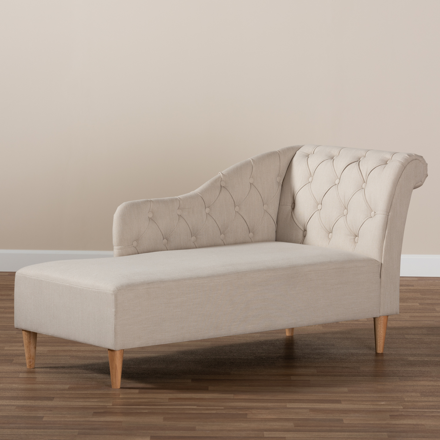 Baxton Studio Emeline Beige Upholstered Oak Finished Chaise Lounge - image 1 of 9