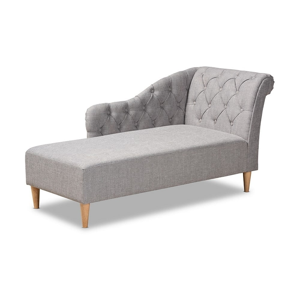 Emeline Graceful Gray Leather & Oak Wood Chaise Lounge