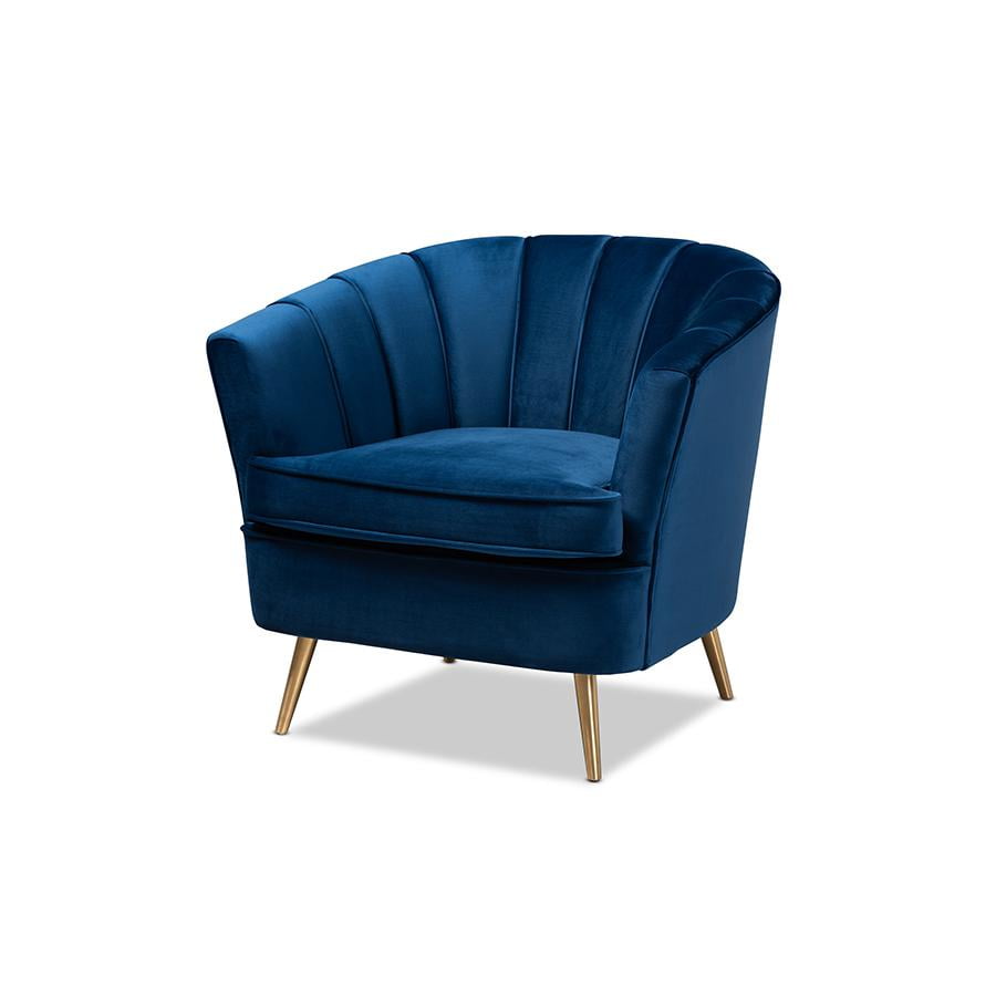 Glamorous Navy Blue Velvet Accent Chair with Brushed Gold Legs