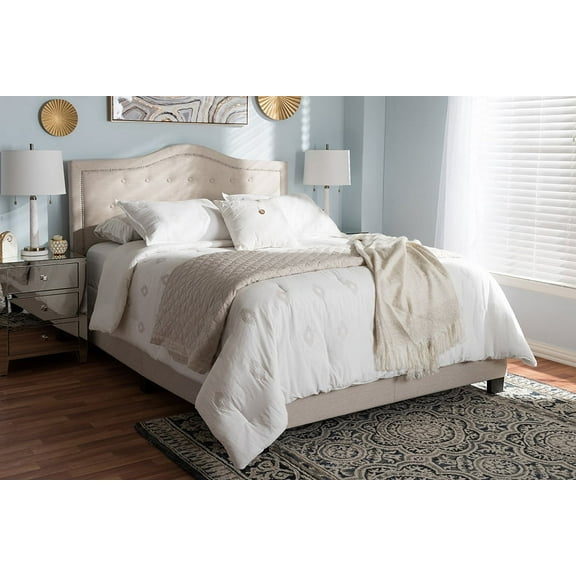 Baxton Studio Emerson Light Beige Fabric Upholstered King Size Bed