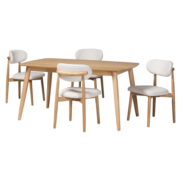 Baxton Studio Emily 5-Piece Dining Set - Solid Wood Table - Natural and White