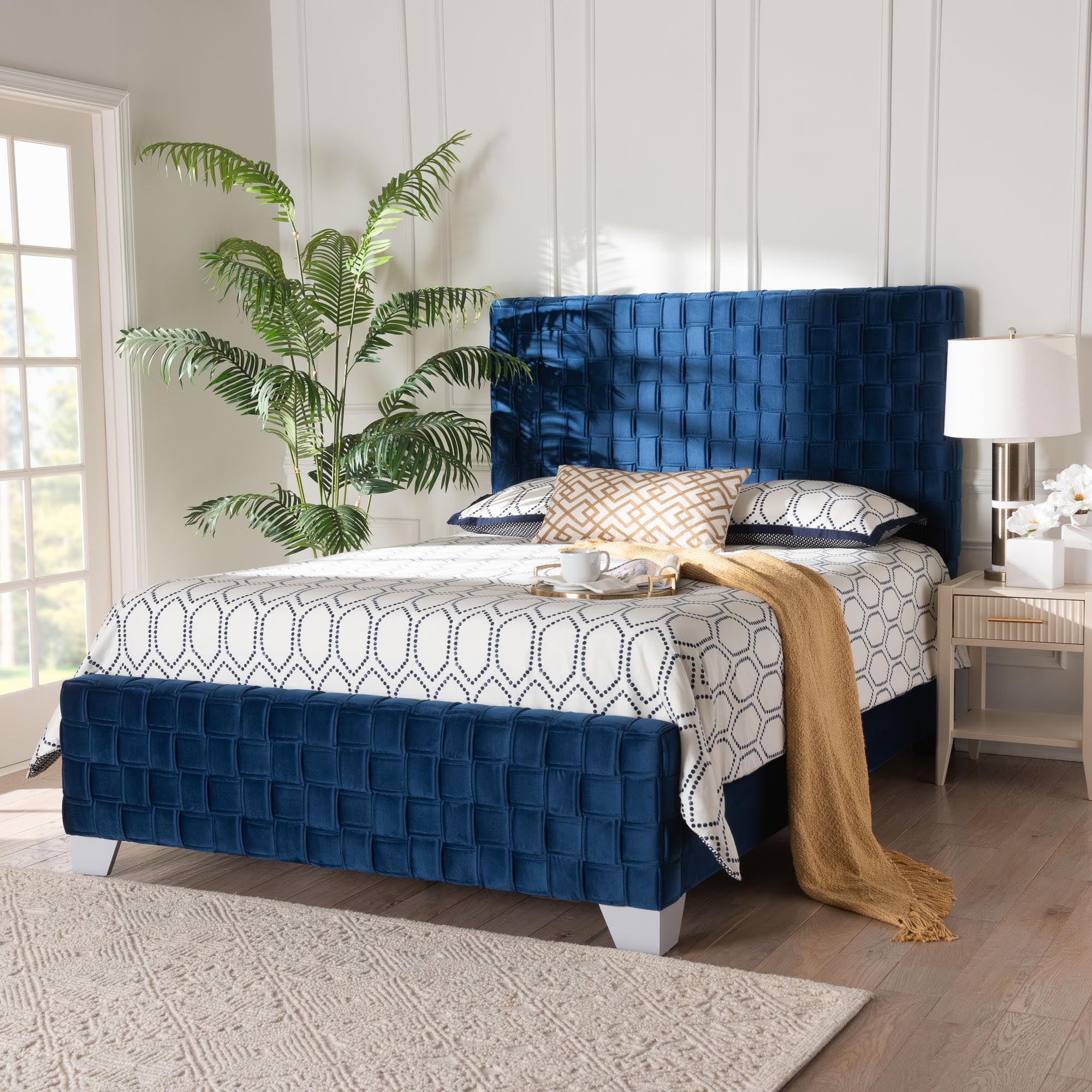 Baxton Studio Emlyn Glamour Panel Bed, Queen, Grey