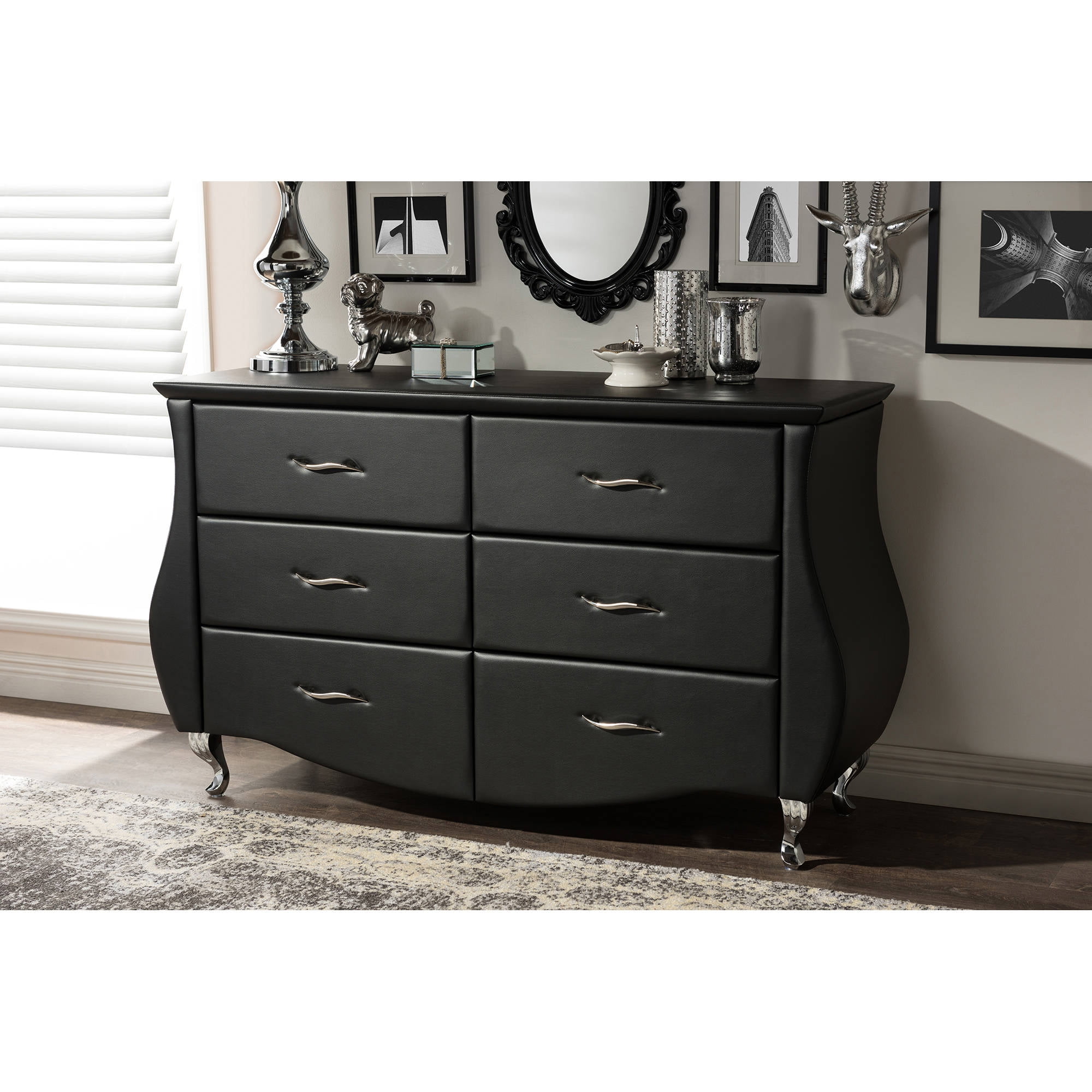 Baxton Studio Enzo Modern Faux Leather 6Drawer Dresser