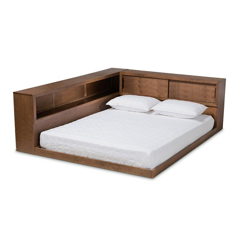 Baxton Studio Erie Modern Rustic and Transitional Walnut Brown Finished Wood Queen Size Platform Storage Bed with Built-In Outlet Baxton Studio Erie Modern Rustic and Transitional Walnut Brown Finished Wood Queen Size Platform Storage Bed with Built-In Outlet