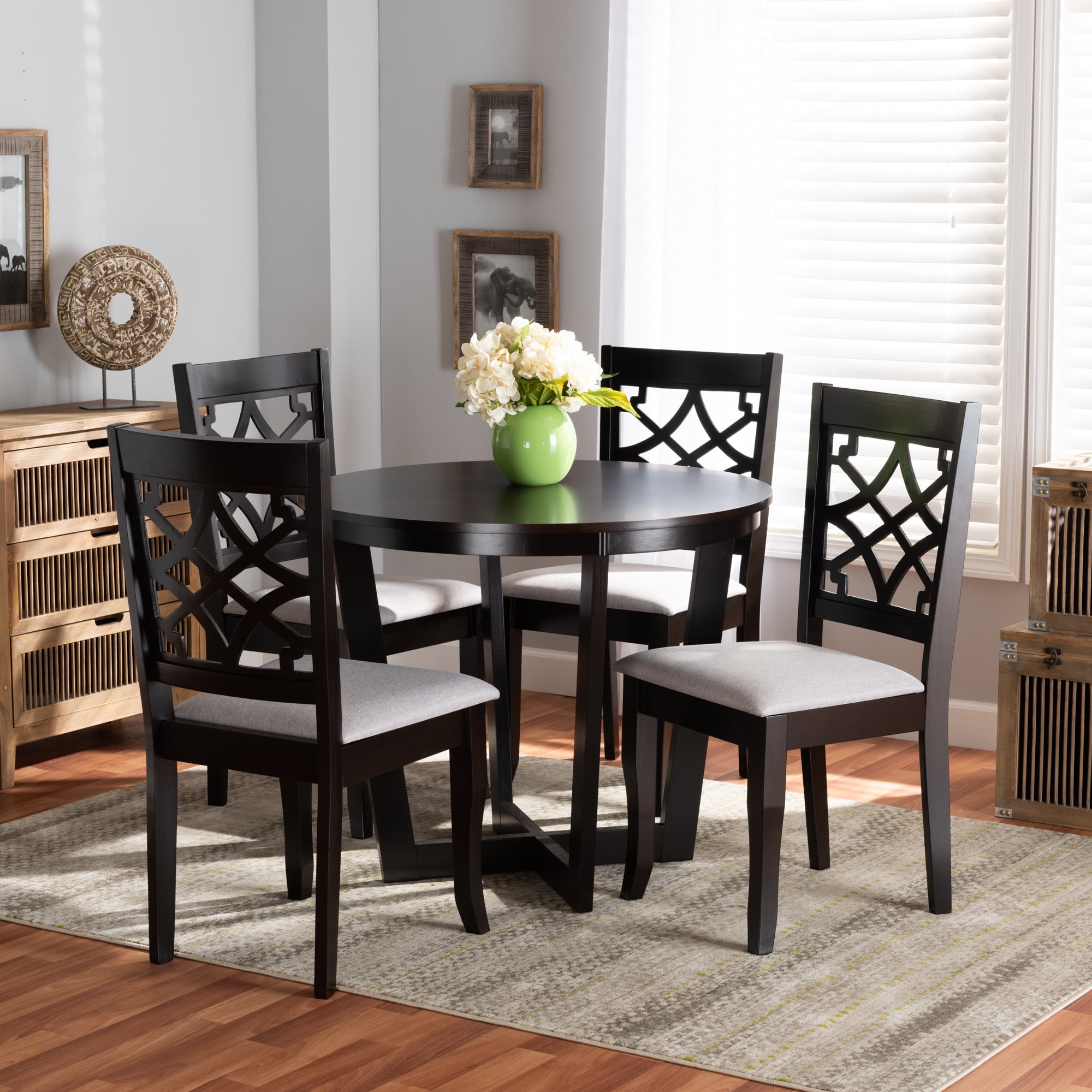 Baxton Studio Essential 5-Piece MDF Wood Dining Furniture Set Grey/Dark brown