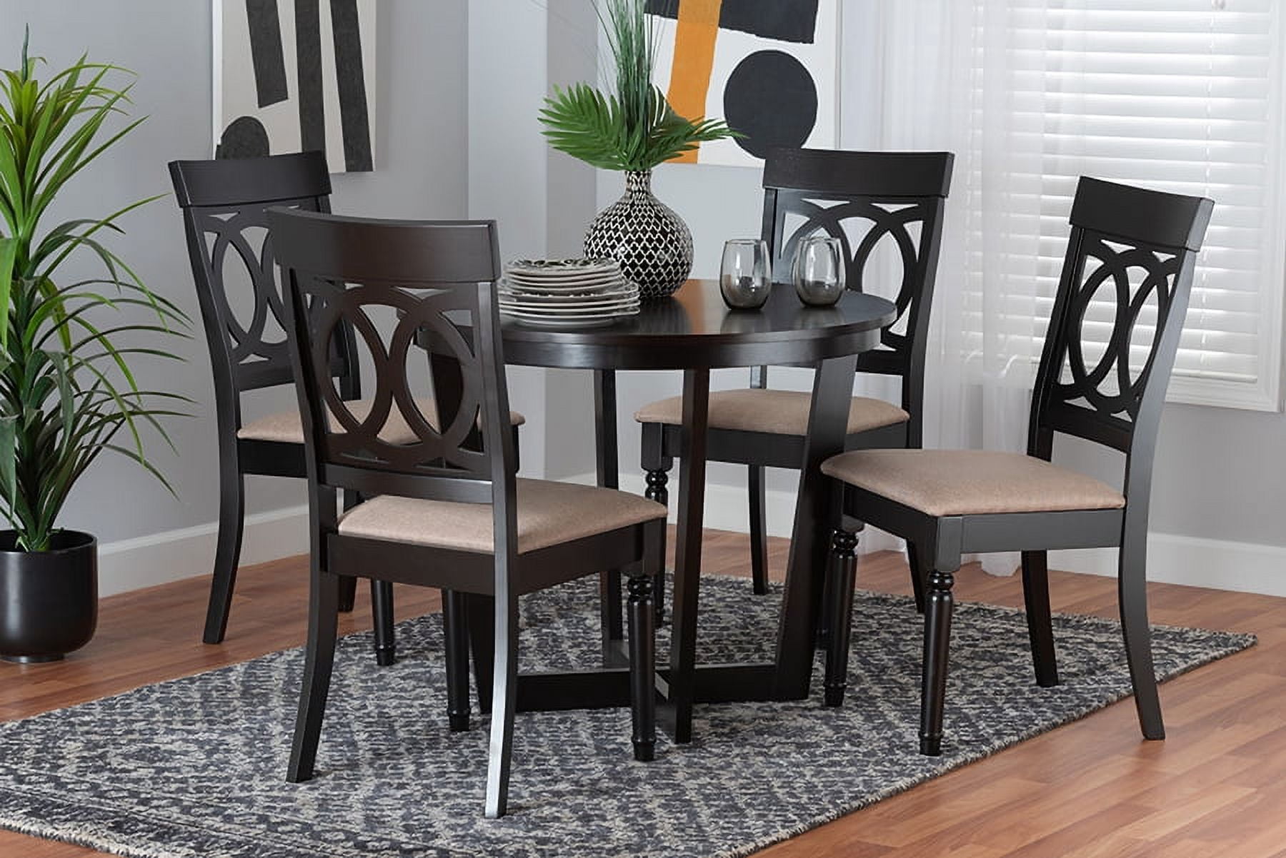 Baxton Studio Estelle Modern Beige Fabric and Dark Brown Finished Wood 5-Piece Dining Set
