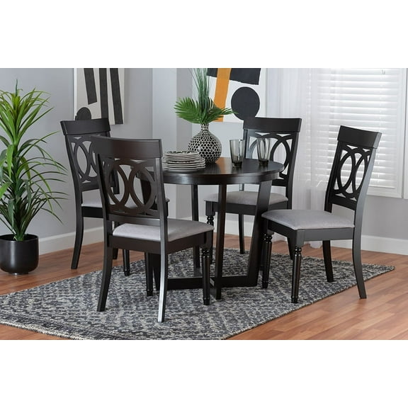 Baxton Studio Estelle Modern Grey Fabric and Dark Brown Finished Wood 5-Piece Dining Set