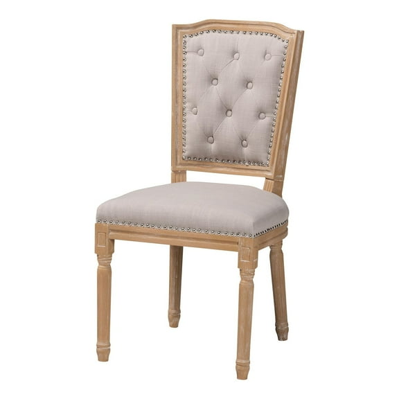 Baxton Studio Estelle Chic Cottage Weathered Oak Fabric Button-tufted Dining Chair