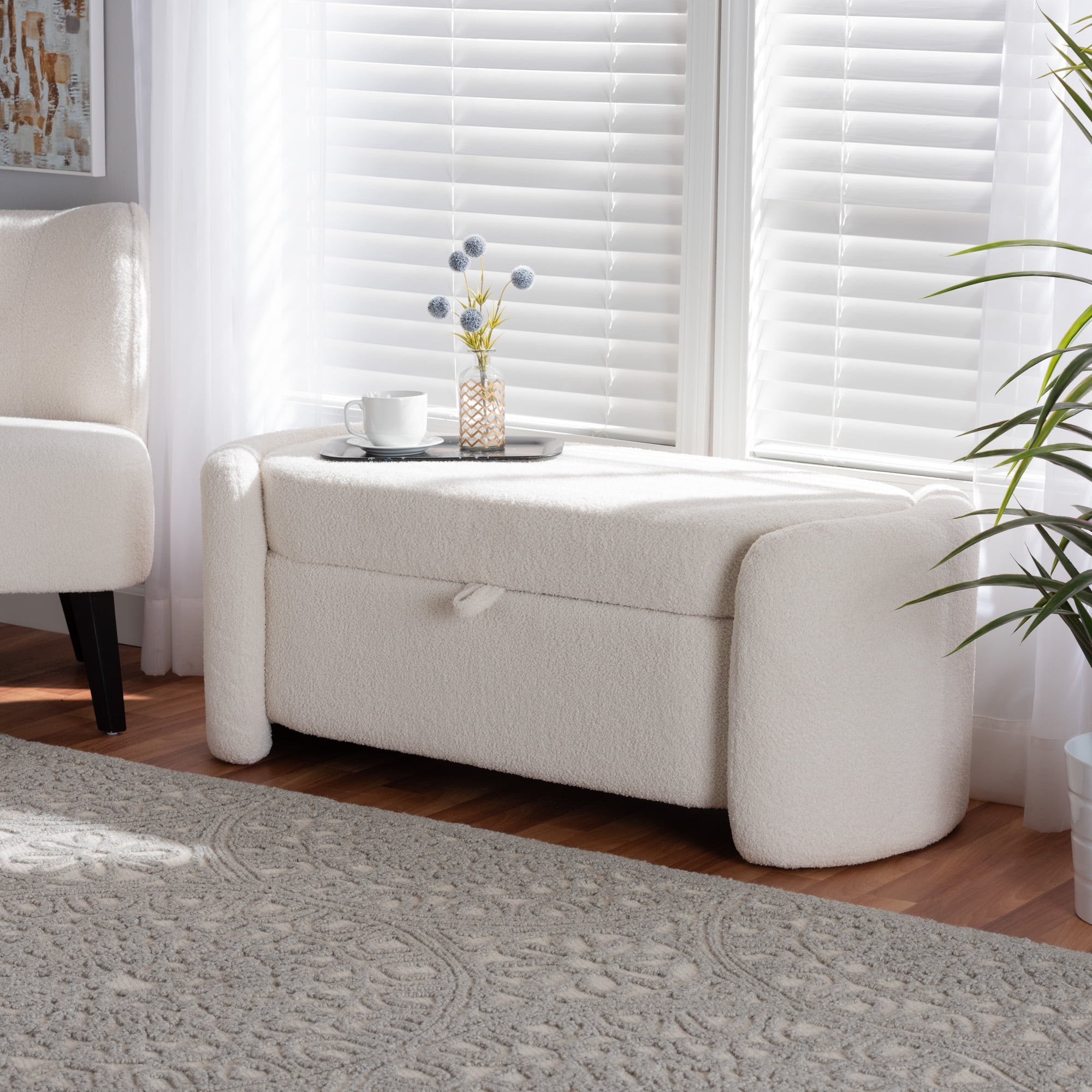 Baxton Studio Eucalyptus Wood Modern and Contemporary Storage Bench, Ivory