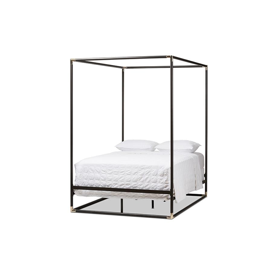 Eva Vintage Industrial Black Metal Canopy Queen Bed