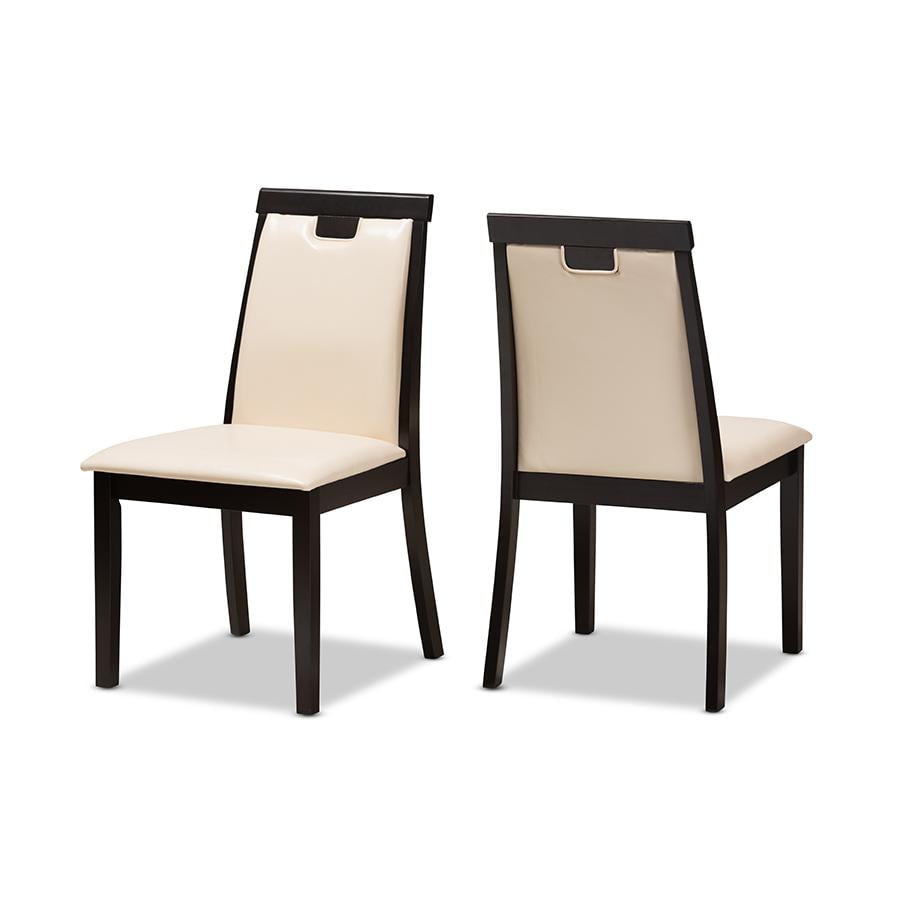 Evelyn Beige Faux Leather and Dark Brown Wood Dining Chairs