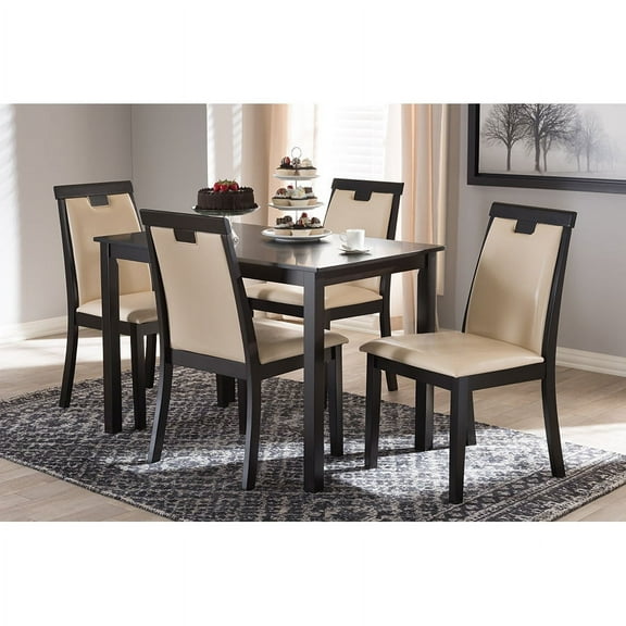 Baxton Studio Evelyn Modern and Contemporary Beige Faux Leather Upholstered and Dark Brown Finished 5-Piece Dining Set