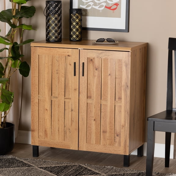 Baxton Studio Excel Modern and Contemporary Oak Brown Finished Wood 2-Door Storage Cabinet