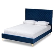 Baxton Studio Fabrico Blue Velvet Fabric and Gold Metal Queen Size Platform Bed
