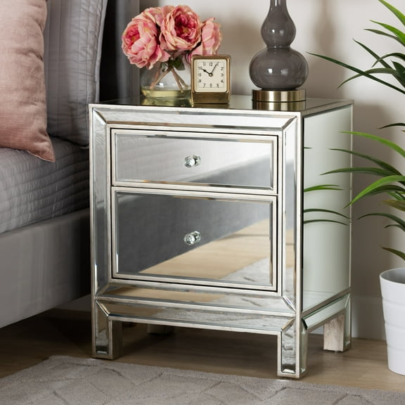 Baxton Studio Fadri Contemporary Glam and Luxe Mirrored 2-Drawer End Table