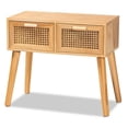 thumbnail image 1 of Baxton Studio Falan Mid-Century Modern Oak Brown Finished Wood 2-Drawer Console Table with Rattan,Wholesale Interiors, 1 of 10