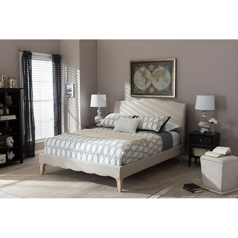 Baxton Studio Fannie French Classic Modern Style Beige Linen Fabric Platform Bed Multiple Sizes