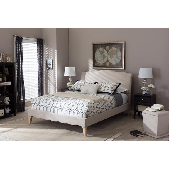 Baxton Studio Fannie French Classic Modern Style Polyester Fabric Platform Bed, Multiple Sizes, Multiple Colors