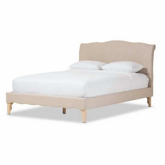 Baxton Studio Fannie Queen Scrolled Headboard Platform Bed with Linen Upholstery, Multiple Colors