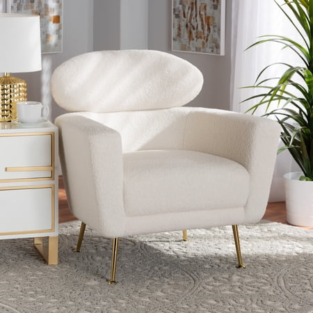 Baxton Studio Fantasia Modern and Contemporary Ivory Boucle Upholstered and Gold Metal Armchair