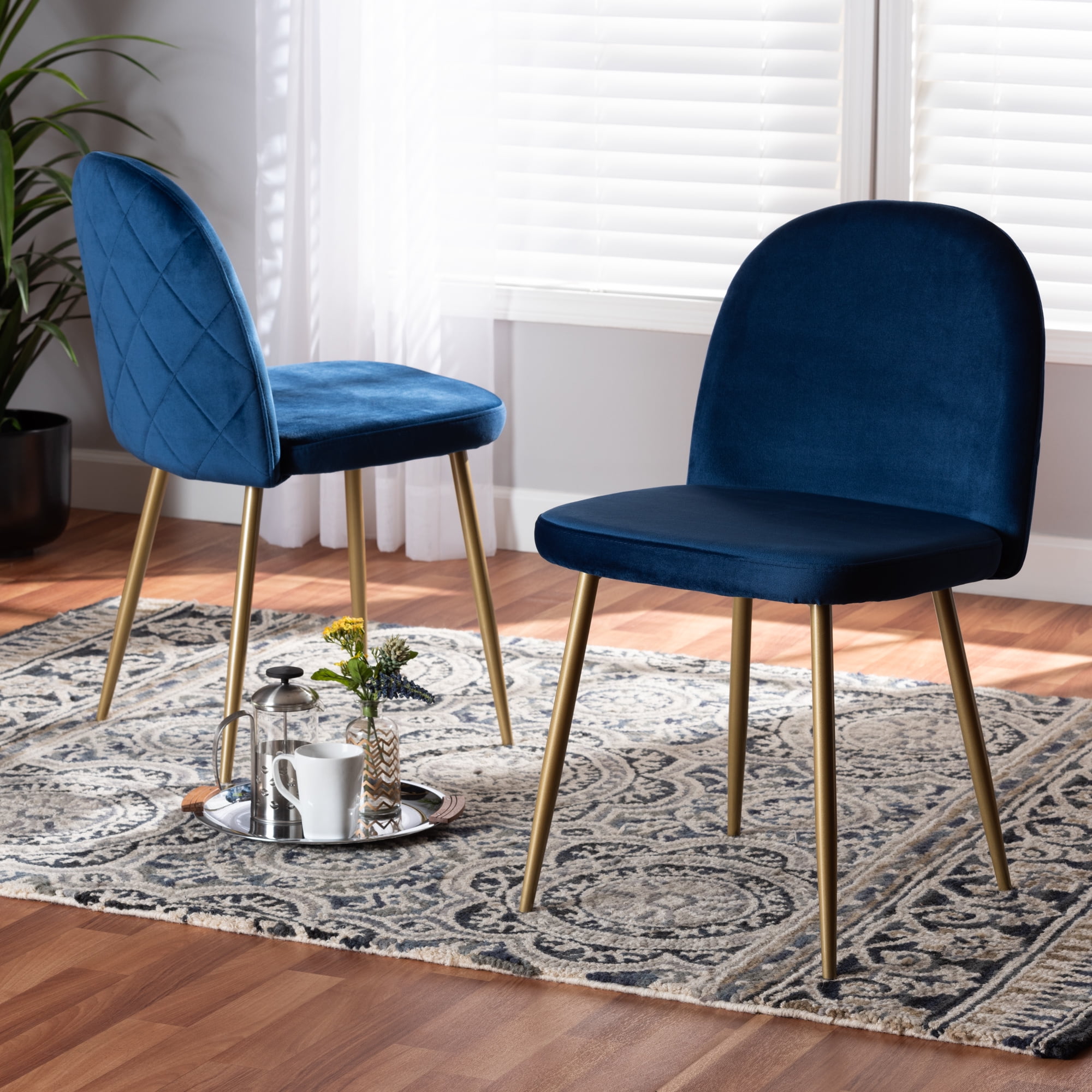 Baxton Studio Fantine Dining Chair, Set of 2, Navy Blue and