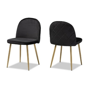 Baxton Studio Fantine Modern Luxe and Glam Black Velvet Fabric Upholstered and Gold Finished Metal 2-Piece Dining Chair