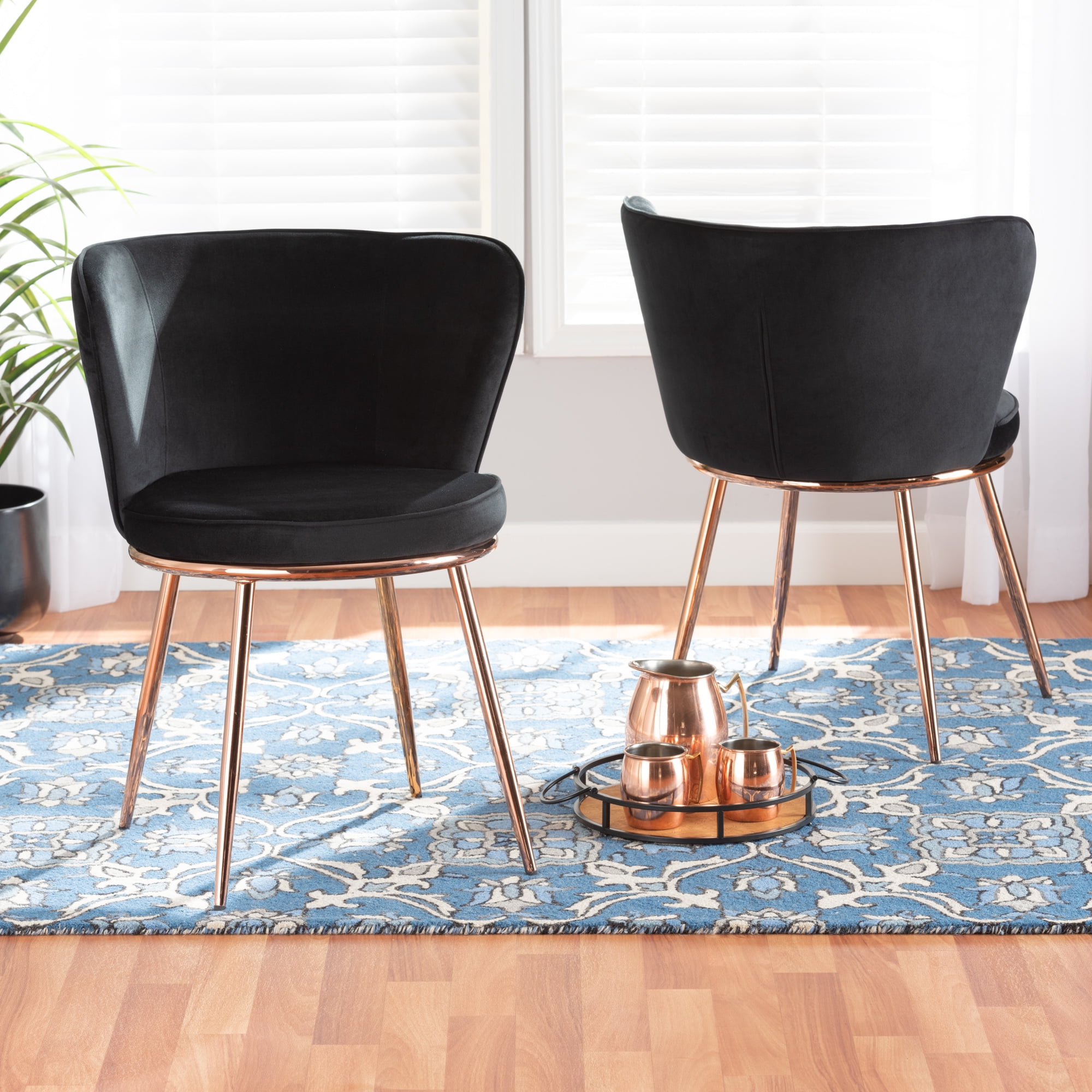 Baxton Studio Farah Dining Chair, Set of 2, Black/Rose Gold