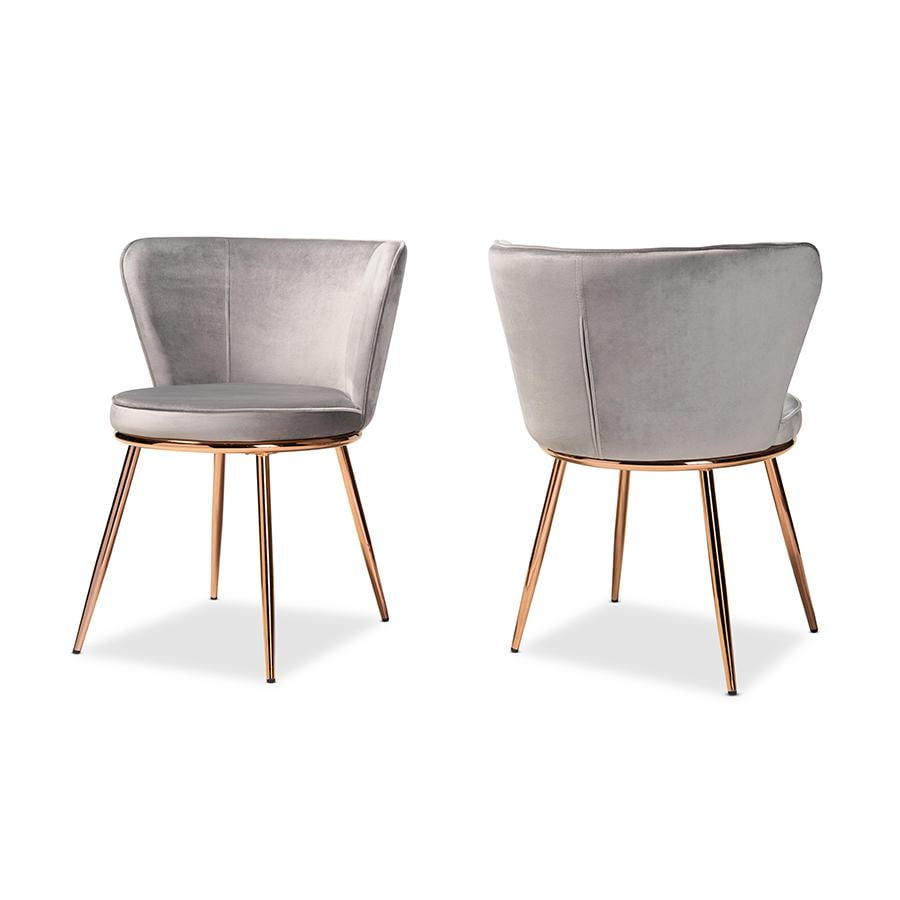 Elevate High-Back Grey Velvet & Cane Armchair with Rose Gold Legs
