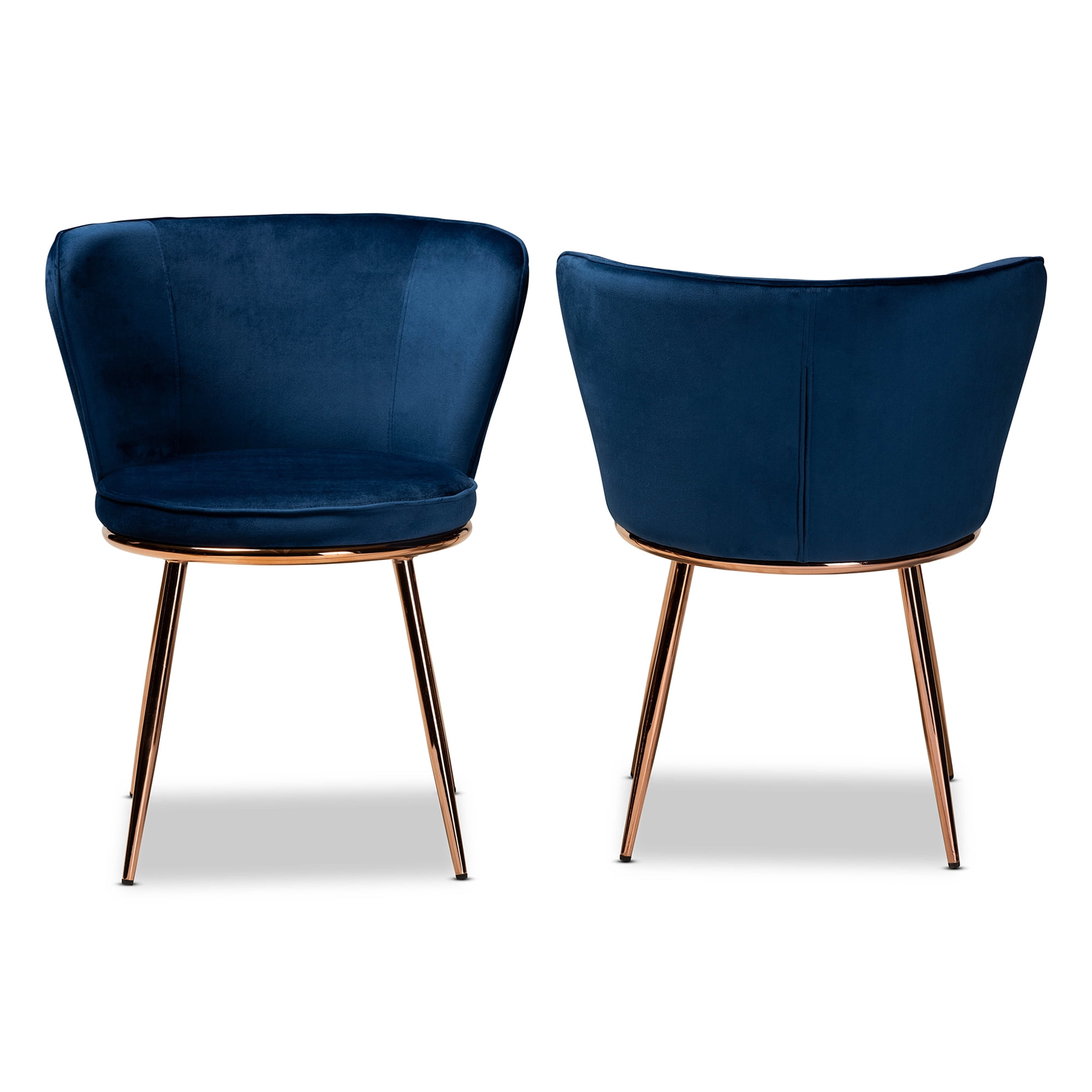 Navy Blue Velvet and Rose Gold Dining Chairs