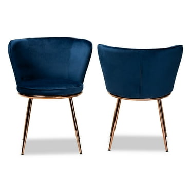 Baxton Studio Farah Modern Luxe and Glam Navy Blue Velvet Fabric Upholstered and Rose Gold Finished Metal 2-Piece Dining