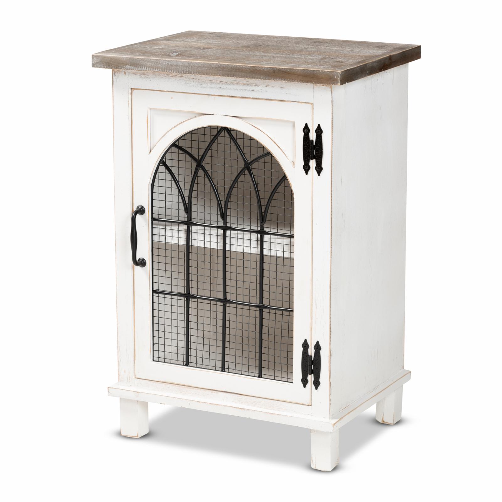 Baxton Studio Faron Distressed White and Brown Finished Wood 1-Door Nightstand - image 1 of 5