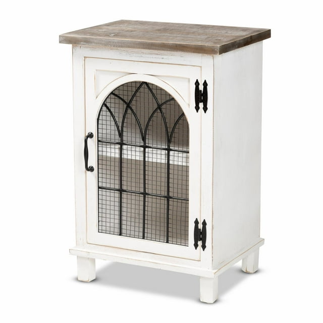 Baxton Studio Faron Distressed White and Brown Finished Wood 1-Door Nightstand