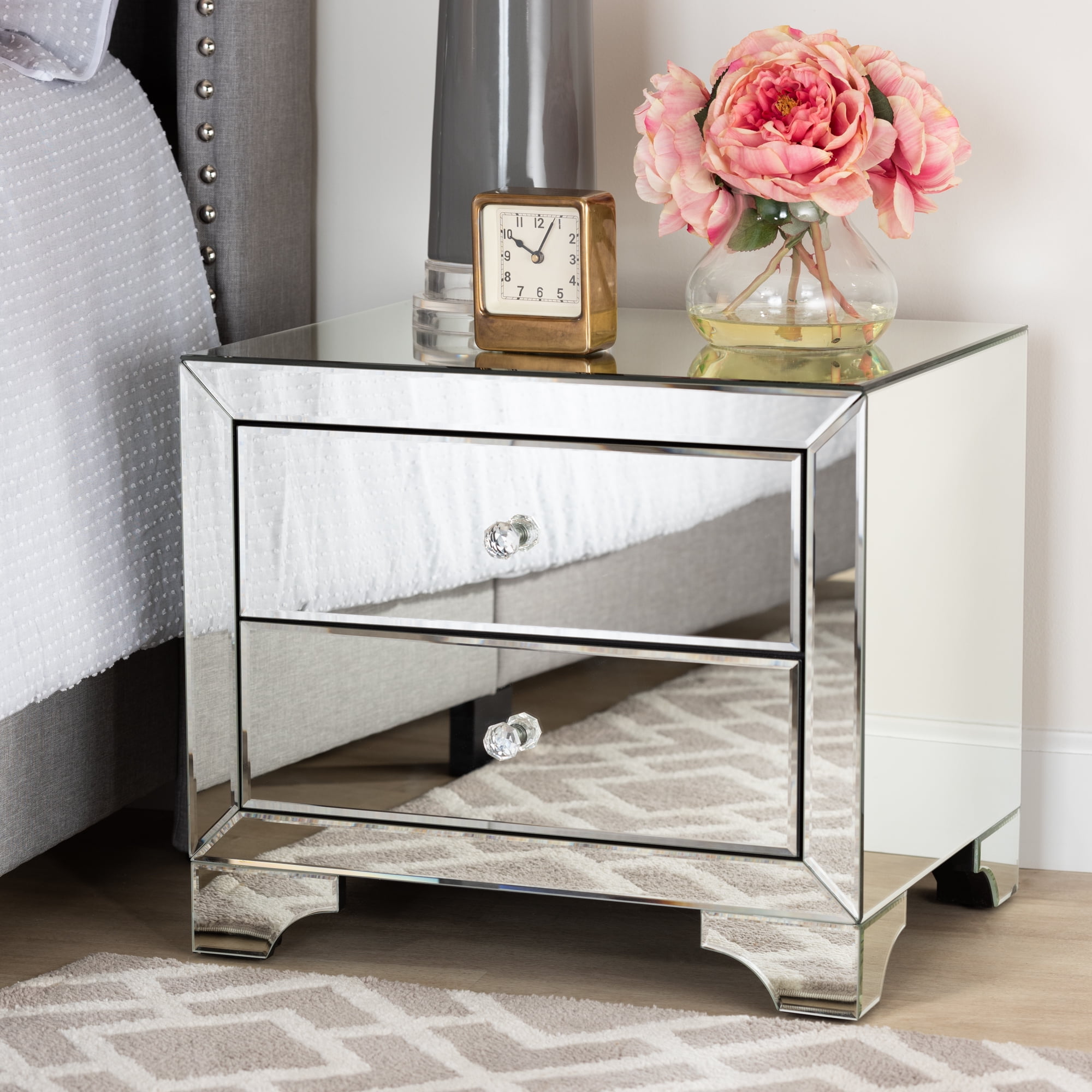 Baxton Studio Farrah Hollywood Regency Glamour Style Mirrored 2-Drawer End  Table