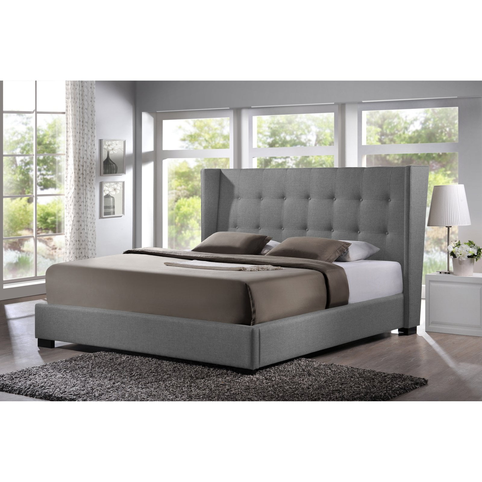 Baxton Studio Favela Gray Linen Modern Bed with Upholstered Headboard - King Size Baxton Studio Favela Gray Linen Modern Bed with Upholstered Headboard - King Size