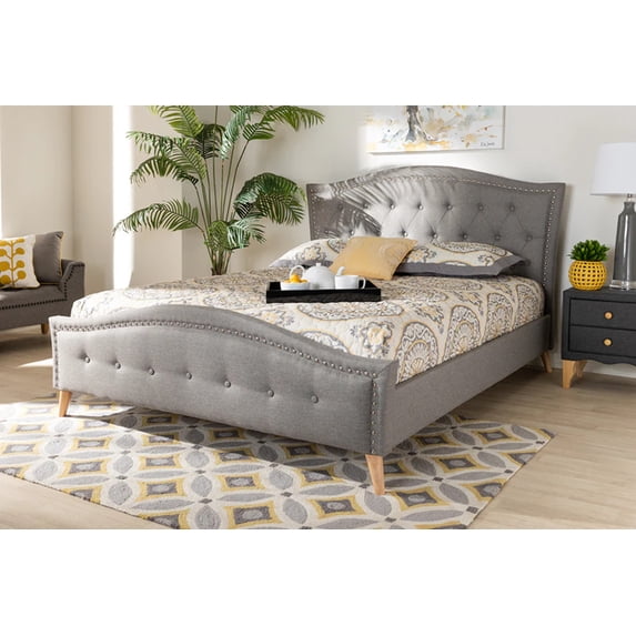 Baxton Studio Felisa Modern and Contemporary Grey Fabric Upholstered and Button Tufted Queen Size Platform Bed