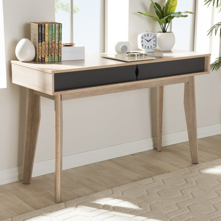 Baxton Studio Fella Mid-Century Modern 2-Drawer Oak and Grey Wood Study Desk Baxton Studio Fella Mid-Century Modern 2-Drawer Oak and Grey Wood Study Desk