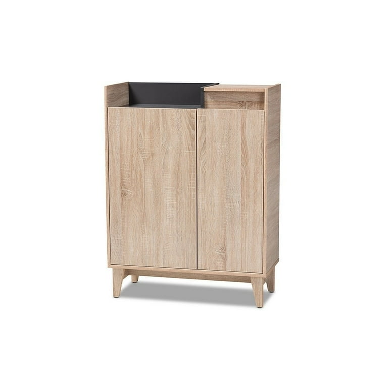 Baxton Studio Fella Mid-Century Modern Two-Tone Oak and Grey Wood Shoe Cabinet Baxton Studio Fella Mid-Century Modern Two-Tone Oak and Grey Wood Shoe Cabinet