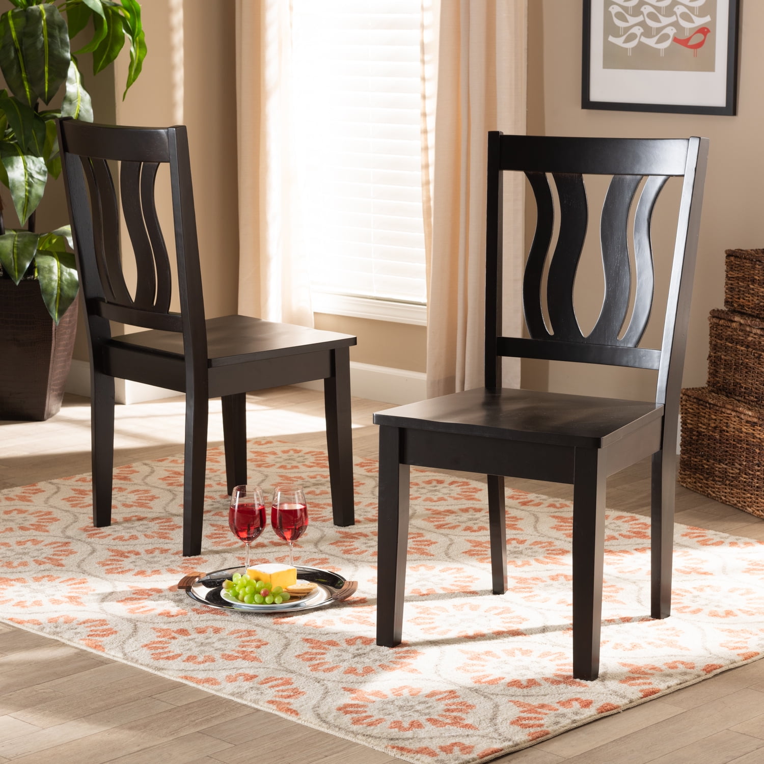 Fenton Dark Brown Wood and Cane Geometric Dining Chair Set