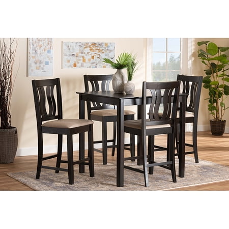 Baxton Studio Fenton Modern and Contemporary Transitional Sand Fabric Upholstered and Dark Brown Finished Wood 5-Piece