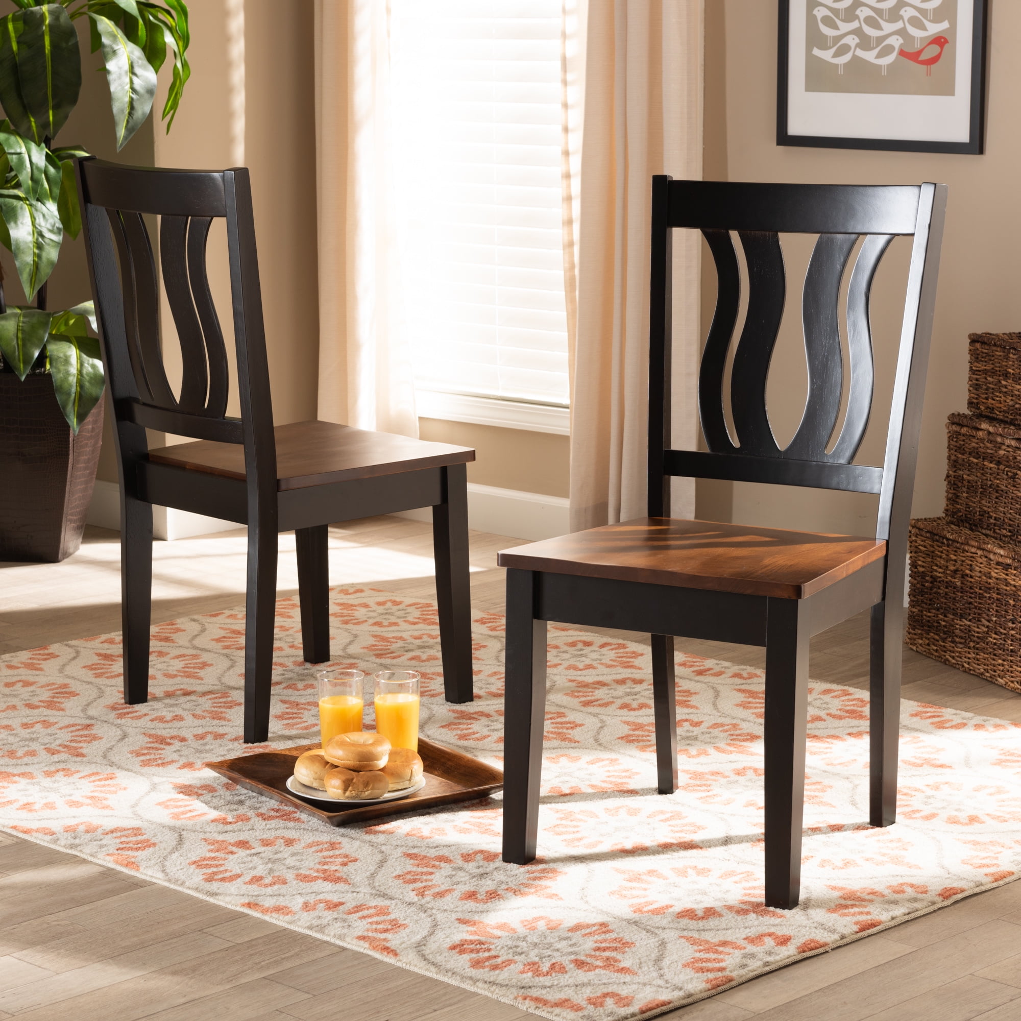 Baxton Studio Fenton Modern and Contemporary Transitional Two Tone Dark Brown and Walnut Brown Finished Wood 2 Piece Dining Chair Set