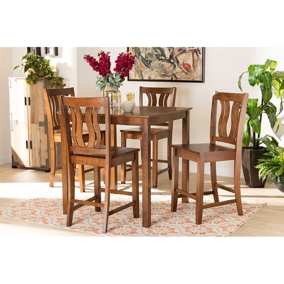 Baxton Studio Fenton Modern and Contemporary Transitional Walnut Brown Finished Wood 5-Piece Pub Set