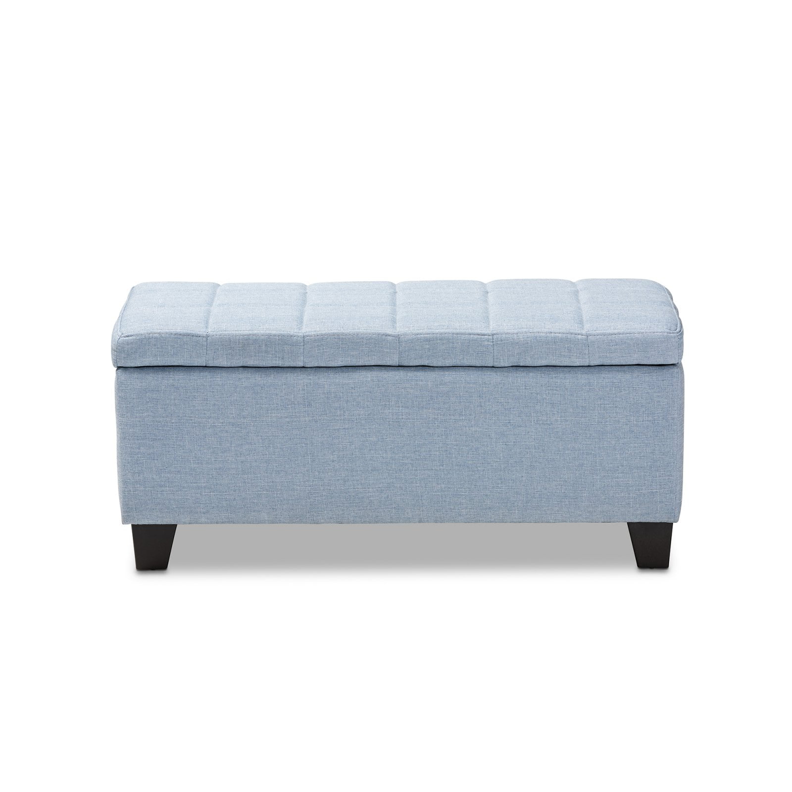 Light Blue Tufted Fabric Storage Ottoman with Black Wood Feet