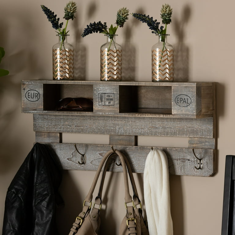 Baxton Studio Ferguson Vintage Rustic Whitewashed Grey Oak Finished Wood Wall Mounted Coat Rack with Shelves Walmart