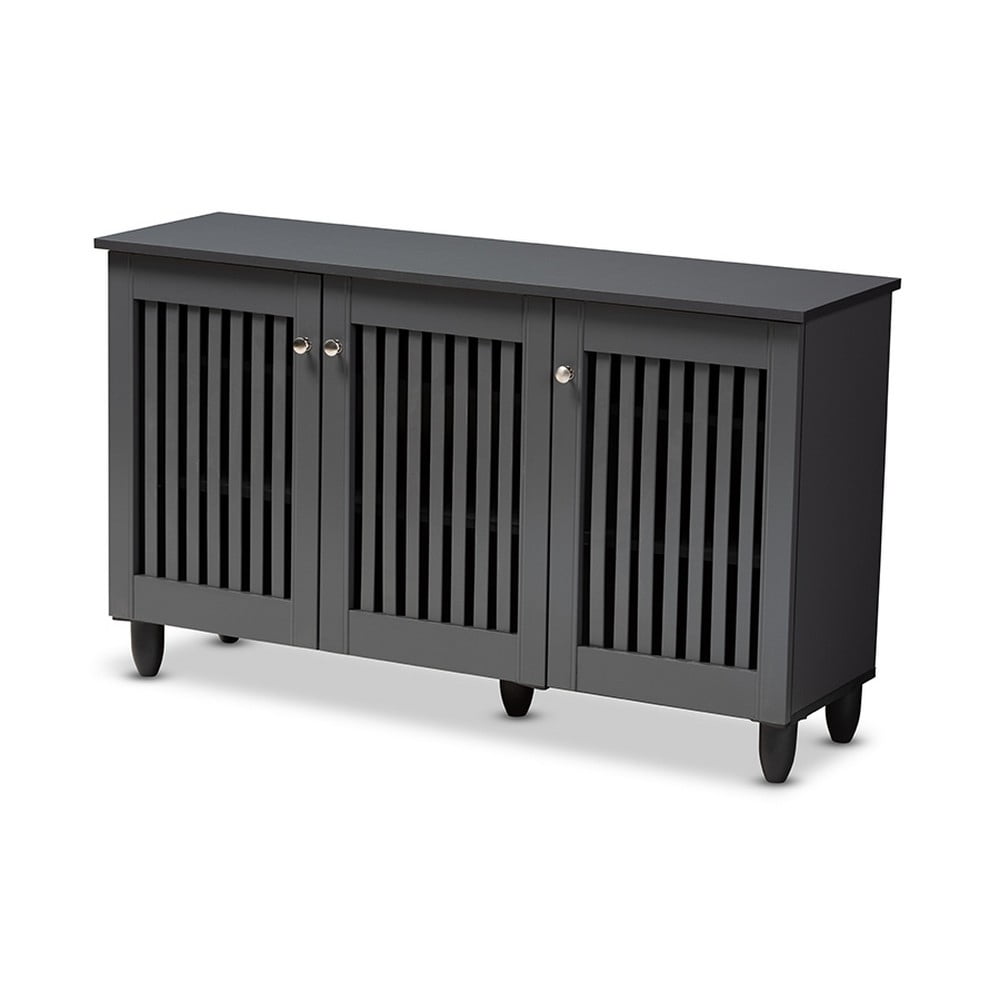 Dark Gray Wooden 3-Door Entryway Shoe Storage Cabinet